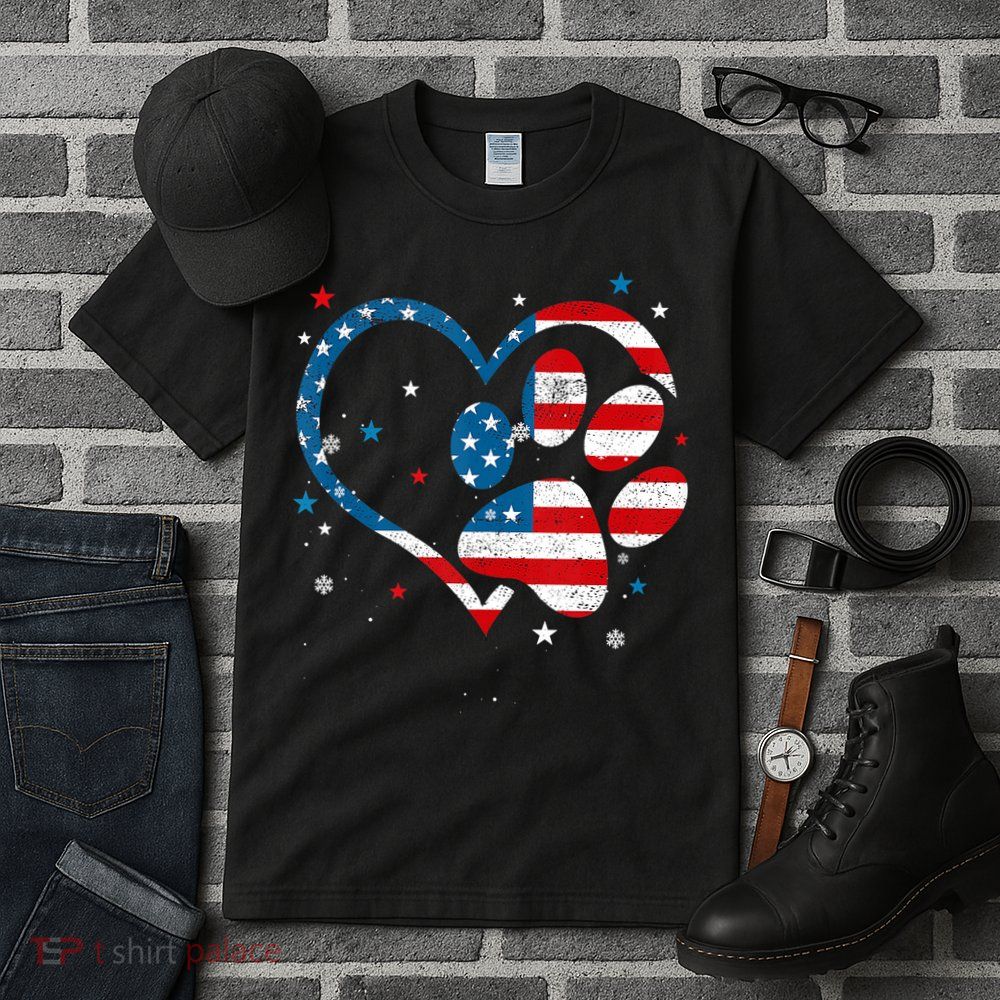 American Flag Patriotic Dog & Cat Paw Print 4th Of July Tall T-Shirt