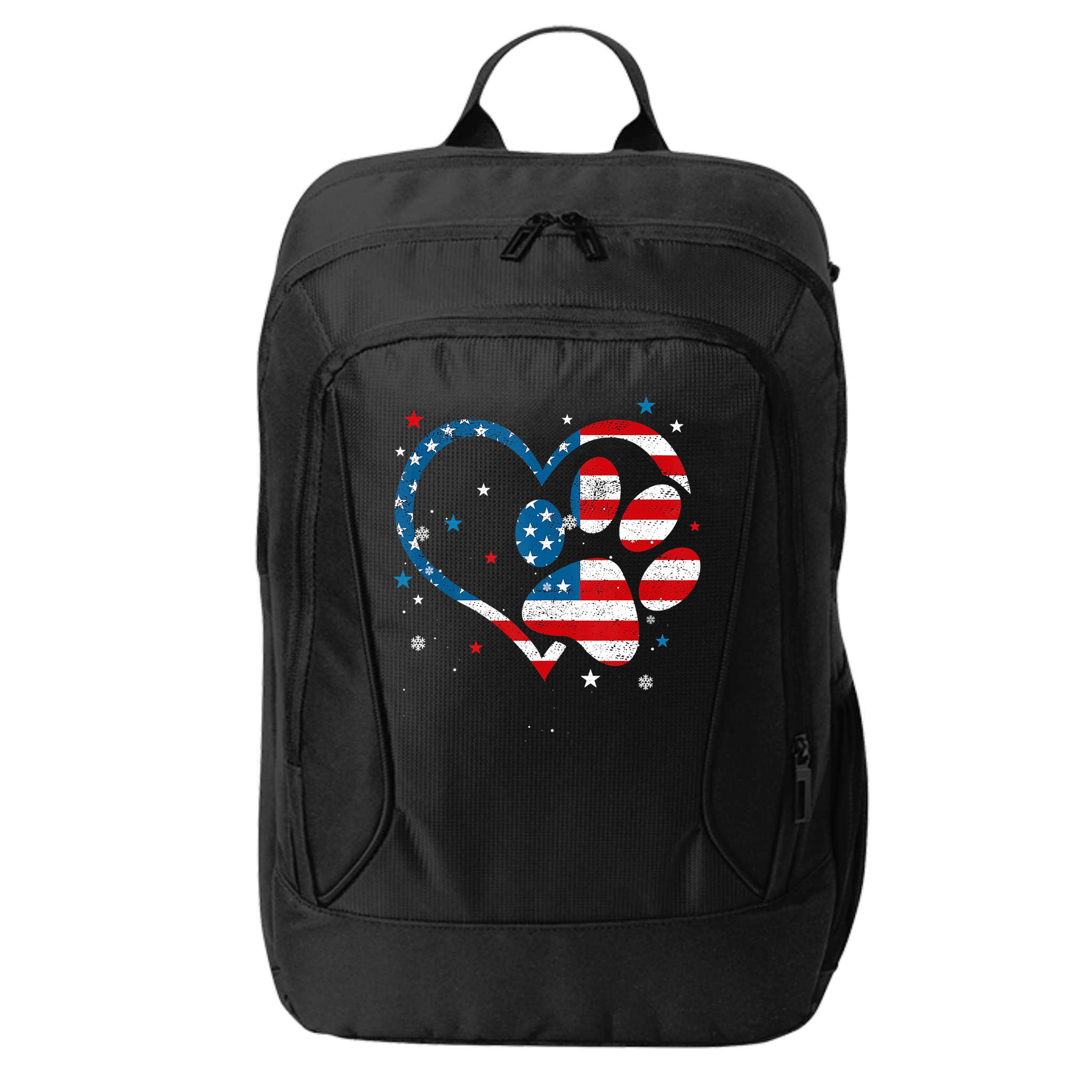 American Flag Patriotic Dog & Cat Paw Print 4th Of July City Backpack