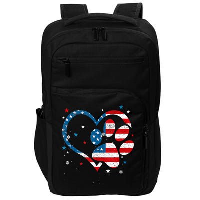 American Flag Patriotic Dog & Cat Paw Print 4th Of July Impact Tech Backpack