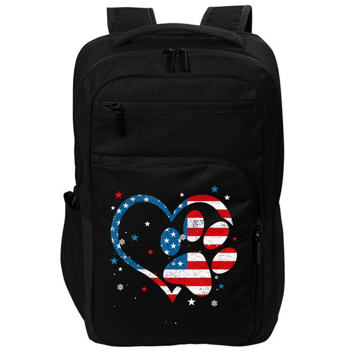 American Flag Patriotic Dog & Cat Paw Print 4th Of July Impact Tech Backpack