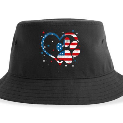 American Flag Patriotic Dog & Cat Paw Print 4th Of July Sustainable Bucket Hat