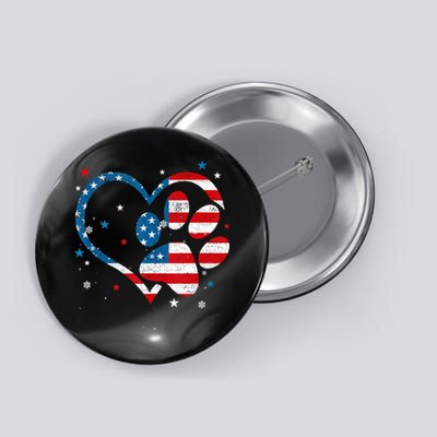 American Flag Patriotic Dog & Cat Paw Print 4th Of July Button