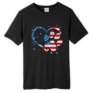 American Flag Patriotic Dog & Cat Paw Print 4th Of July Tall Fusion ChromaSoft Performance T-Shirt