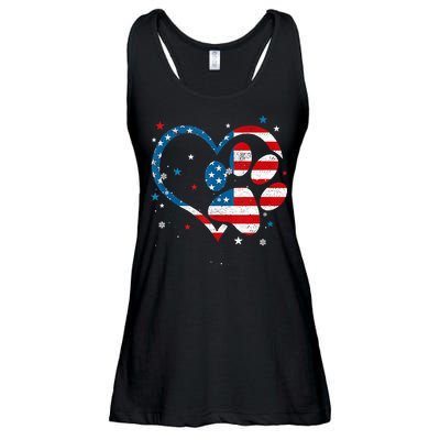 American Flag Patriotic Dog & Cat Paw Print 4th Of July Ladies Essential Flowy Tank