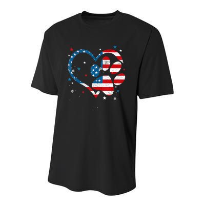 American Flag Patriotic Dog & Cat Paw Print 4th Of July Youth Performance Sprint T-Shirt