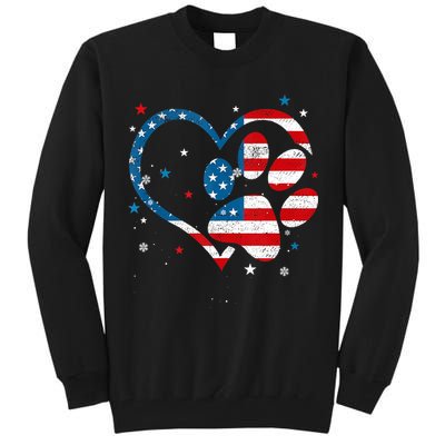 American Flag Patriotic Dog & Cat Paw Print 4th Of July Tall Sweatshirt