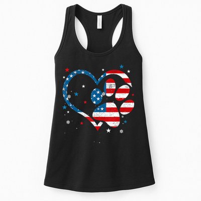 American Flag Patriotic Dog & Cat Paw Print 4th Of July Womens Tank Top
