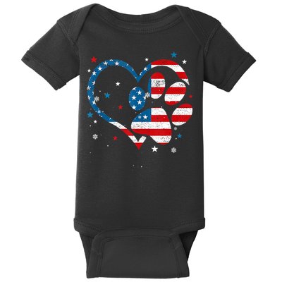 American Flag Patriotic Dog & Cat Paw Print 4th Of July Baby Bodysuit