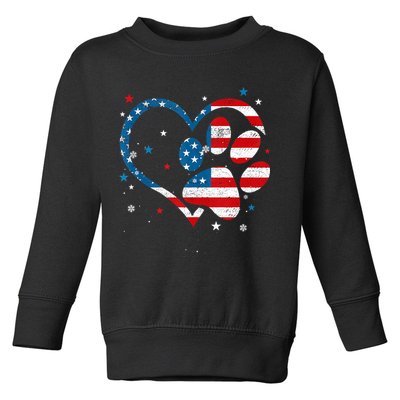 American Flag Patriotic Dog & Cat Paw Print 4th Of July Toddler Sweatshirt