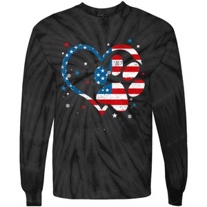 American Flag Patriotic Dog & Cat Paw Print 4th Of July Tie-Dye Long Sleeve Shirt