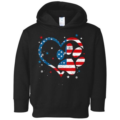 American Flag Patriotic Dog & Cat Paw Print 4th Of July Toddler Hoodie