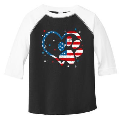 American Flag Patriotic Dog & Cat Paw Print 4th Of July Toddler Fine Jersey T-Shirt