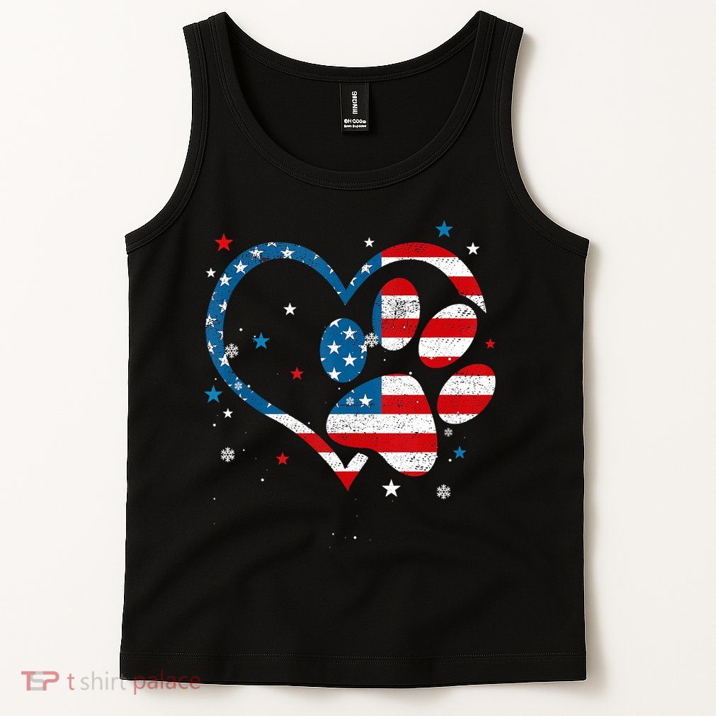 American Flag Patriotic Dog & Cat Paw Print 4th Of July Tank Top