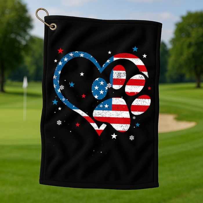 American Flag Patriotic Dog & Cat Paw Print 4th Of July Golf Towel