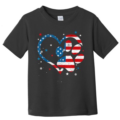 American Flag Patriotic Dog & Cat Paw Print 4th Of July Toddler T-Shirt