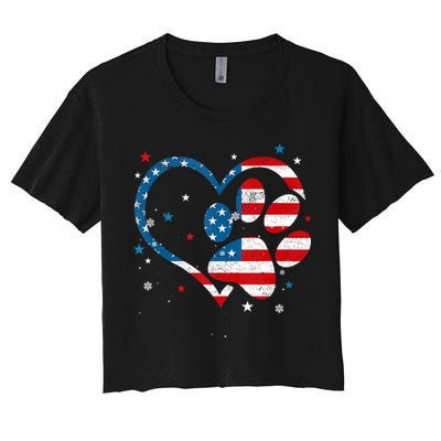 American Flag Patriotic Dog & Cat Paw Print 4th Of July Crop Top
