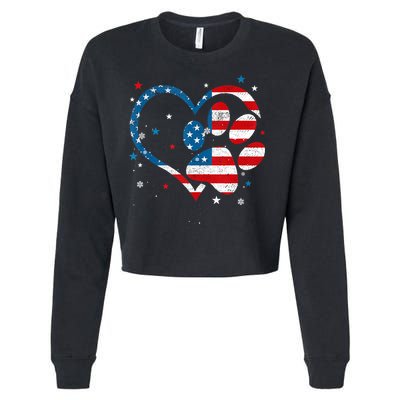 American Flag Patriotic Dog & Cat Paw Print 4th Of July Cropped Pullover Crew