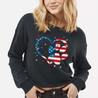 American Flag Patriotic Dog & Cat Paw Print 4th Of July Cropped Pullover Crew