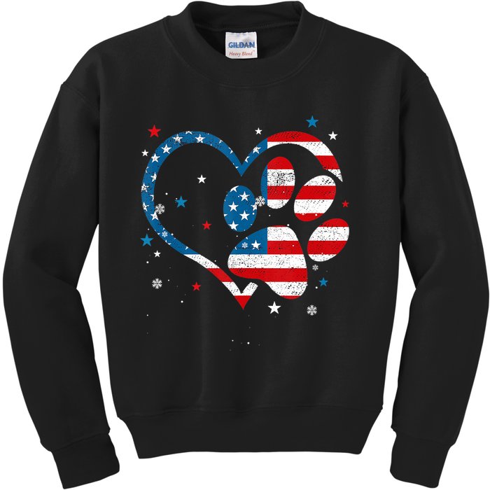 American Flag Patriotic Dog & Cat Paw Print 4th Of July Kids Sweatshirt