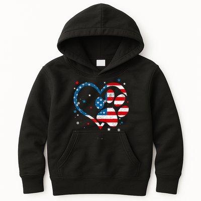 American Flag Patriotic Dog & Cat Paw Print 4th Of July Kids Hoodie