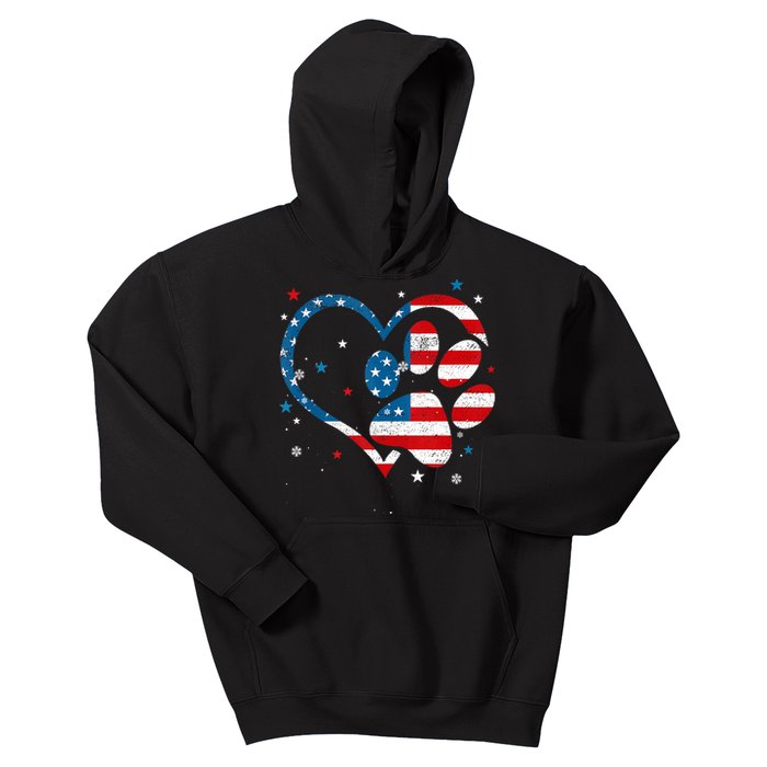 American Flag Patriotic Dog & Cat Paw Print 4th Of July Kids Hoodie