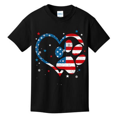 American Flag Patriotic Dog & Cat Paw Print 4th Of July Kids T-Shirt