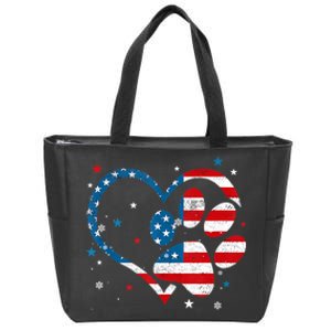 American Flag Patriotic Dog & Cat Paw Print 4th Of July Zip Tote Bag