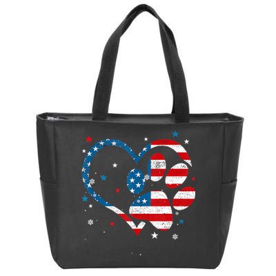 American Flag Patriotic Dog & Cat Paw Print 4th Of July Zip Tote Bag