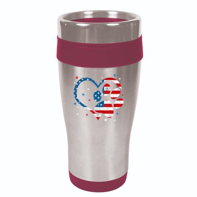 American Flag Patriotic Dog & Cat Paw Print 4th Of July 16oz Travel Tumbler