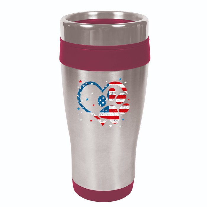 American Flag Patriotic Dog & Cat Paw Print 4th Of July 16oz Travel Tumbler
