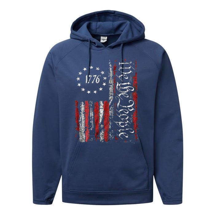 American Flag Patriotic 1776 We The People USA Performance Fleece Hoodie