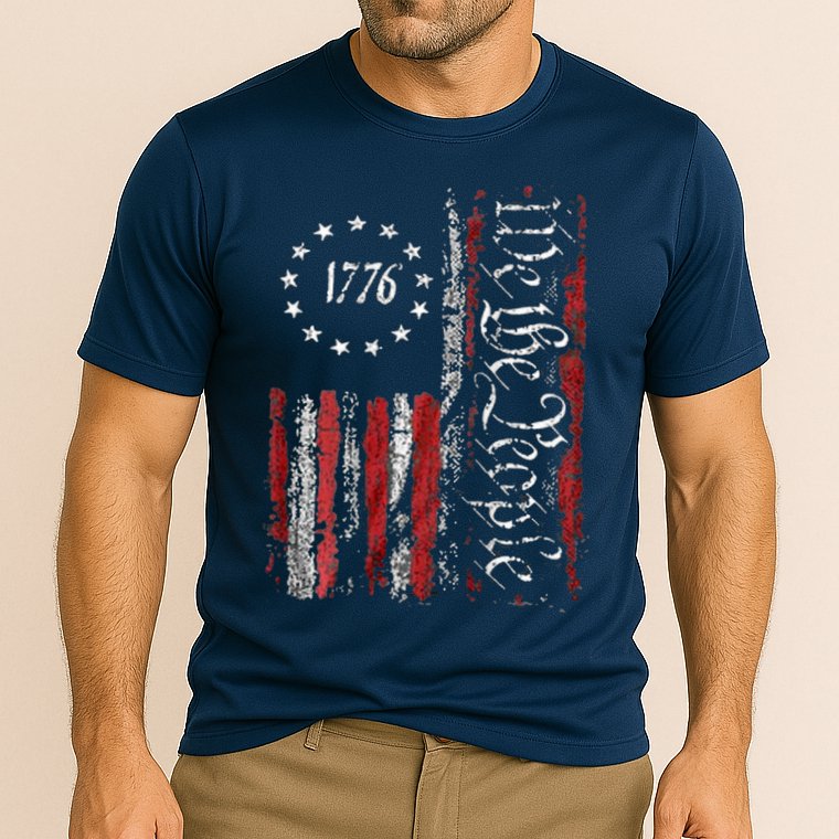 American Flag Patriotic 1776 We The People USA Cooling Performance Crew T-Shirt