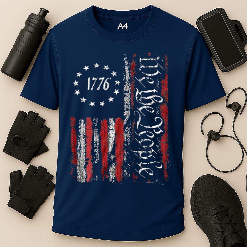 American Flag Patriotic 1776 We The People USA Cooling Performance Crew T-Shirt