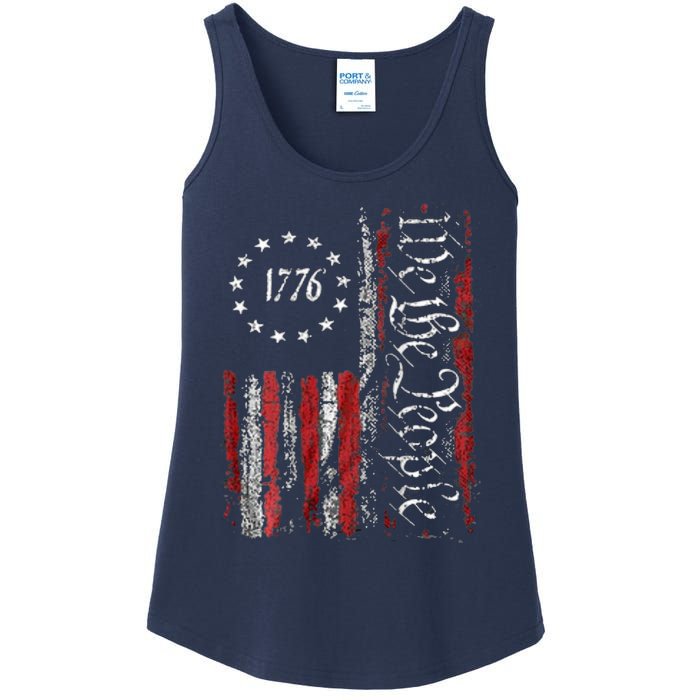 American Flag Patriotic 1776 We The People USA Ladies Essential Tank