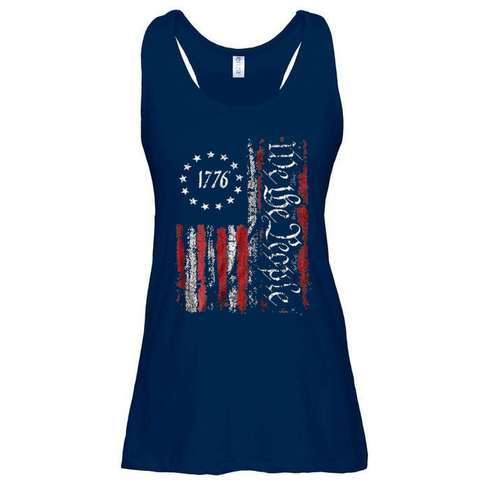 American Flag Patriotic 1776 We The People USA Ladies Essential Flowy Tank