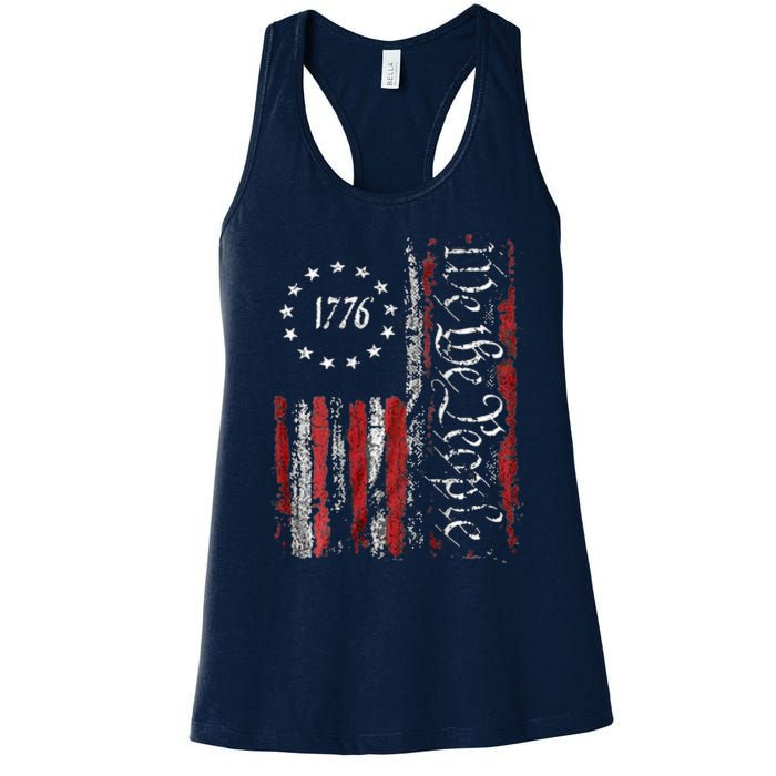 American Flag Patriotic 1776 We The People USA Women's Racerback Tank