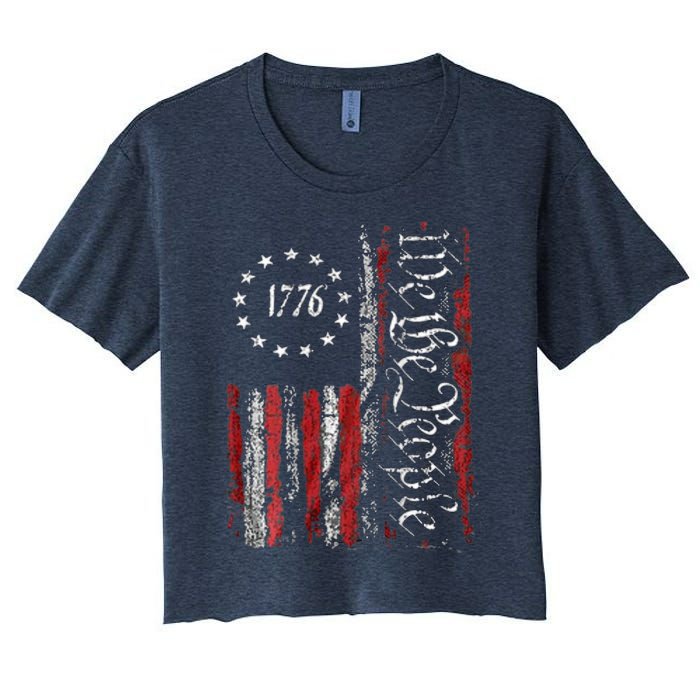 American Flag Patriotic 1776 We The People USA Women's Crop Top Tee