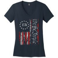 American Flag Patriotic 1776 We The People USA Women's V-Neck T-Shirt