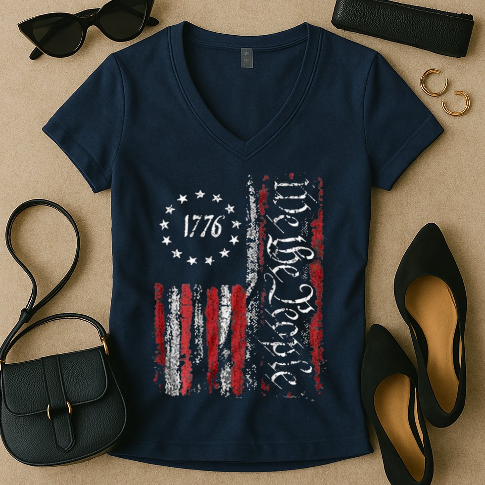 American Flag Patriotic 1776 We The People USA Women's V-Neck T-Shirt