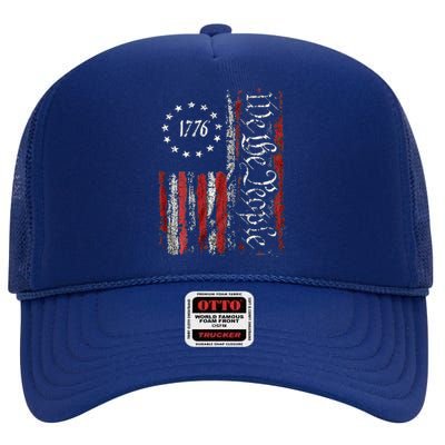 American Flag Patriotic 1776 We The People USA High Crown Mesh Back Trucker Hat