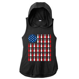 American Flag Patriotic Bowler & Bowling Ladies PosiCharge Tri-Blend Wicking Draft Hoodie Tank