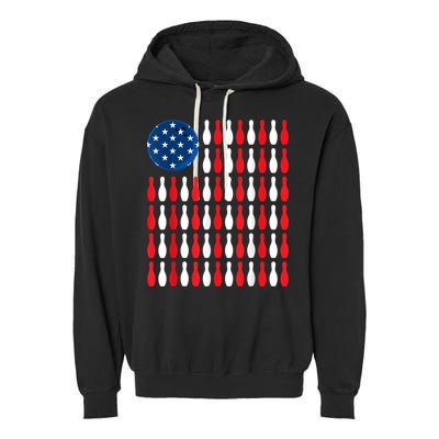 American Flag Patriotic Bowler & Bowling Garment-Dyed Fleece Hoodie