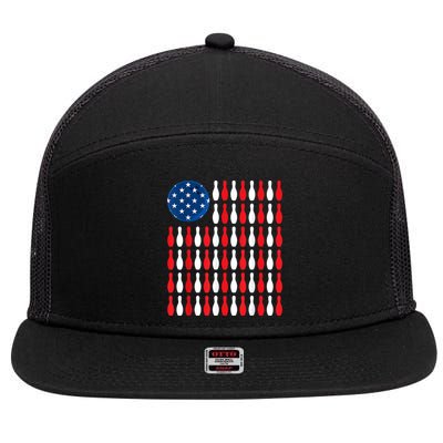 American Flag Patriotic Bowler & Bowling 7 Panel Mesh Trucker Snapback Hat