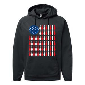 American Flag Patriotic Bowler & Bowling Performance Fleece Hoodie