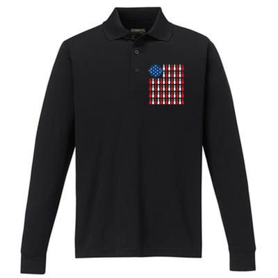 American Flag Patriotic Bowler & Bowling Performance Long Sleeve Polo