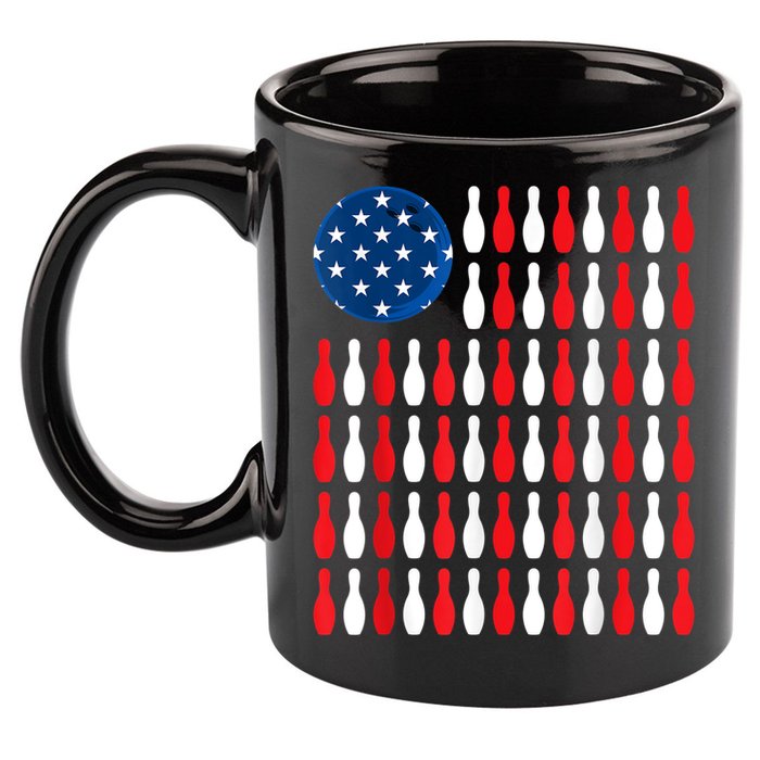 American Flag Patriotic Bowler & Bowling 11oz C Handle Ceramic Mug