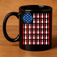 American Flag Patriotic Bowler & Bowling 11oz C Handle Ceramic Mug