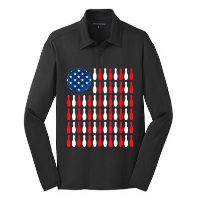 American Flag Patriotic Bowler & Bowling Silk Touch Performance Long Sleeve Polo