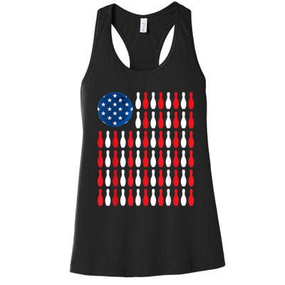 American Flag Patriotic Bowler & Bowling Women's Racerback Tank