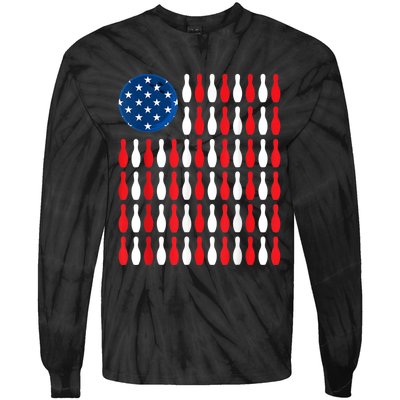 American Flag Patriotic Bowler & Bowling Tie-Dye Long Sleeve Shirt